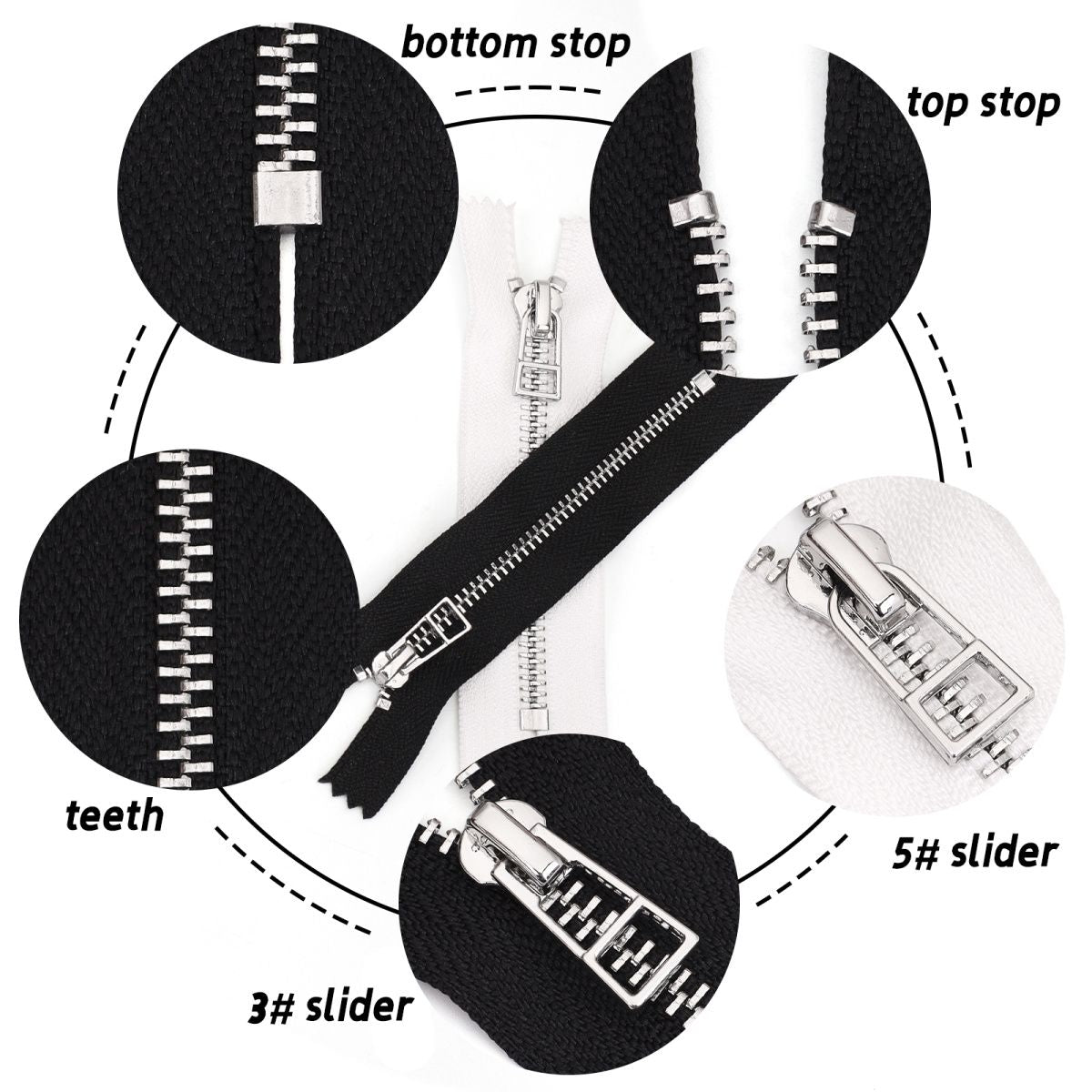 3091 Zipper No. 3/No. 5 platinum metal closed tail swastika clip zipper cotton-padded jacket special metal zipper