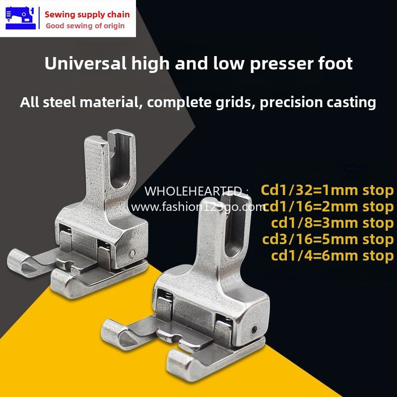 1214★ Prensatelas universal de acero para carro plano, alto y bajo, izquierda y derecha Prensatelas universal de acero para carro plano, alto y bajo, presión del prensatelas con tope de nervadura 0,1 0,2 líneas