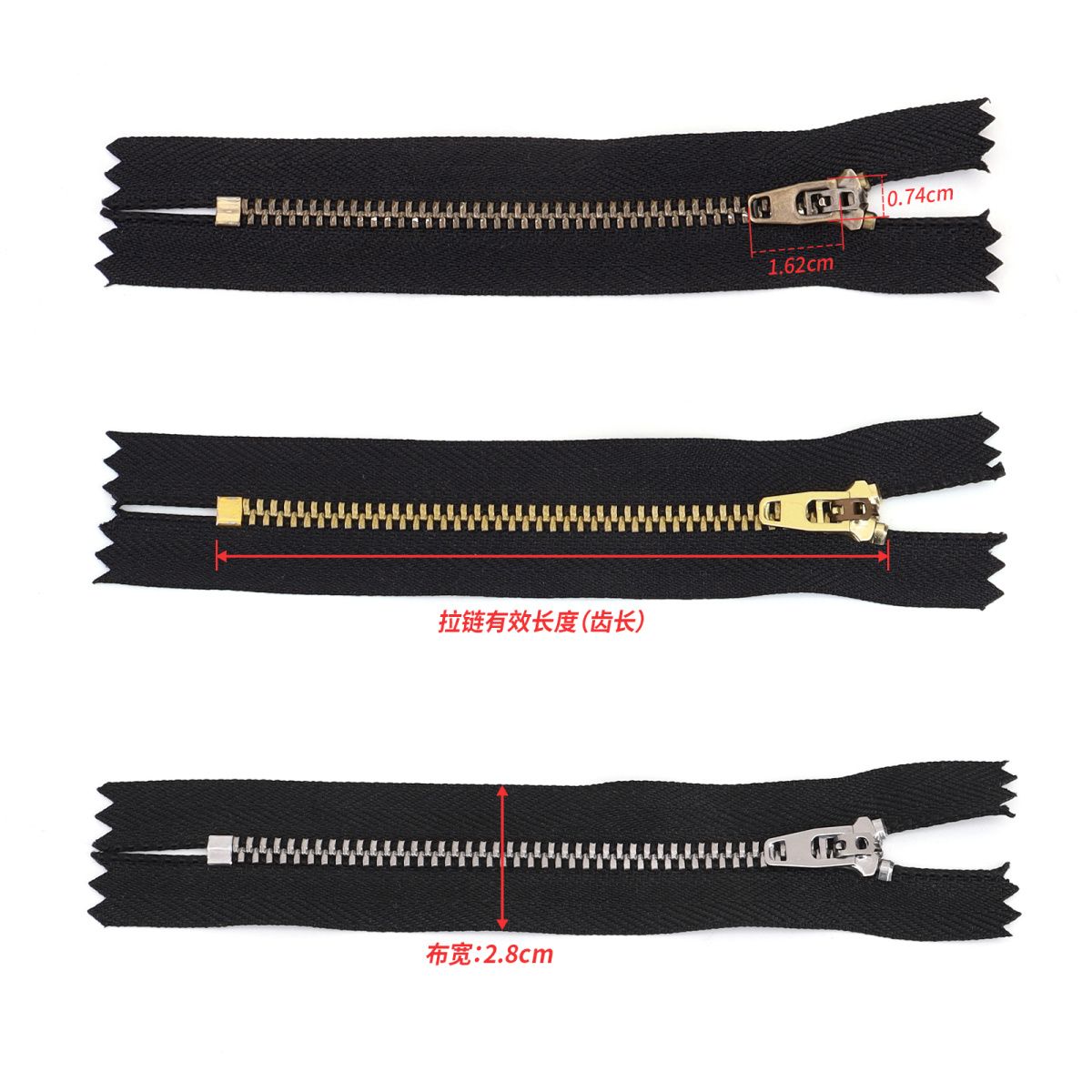 3075 Zipper No. 4 Bronze Brass White Gold Closed Tail Spring Head Metal Copper Zipper Jeans Trousers Y Teeth Pant Chain