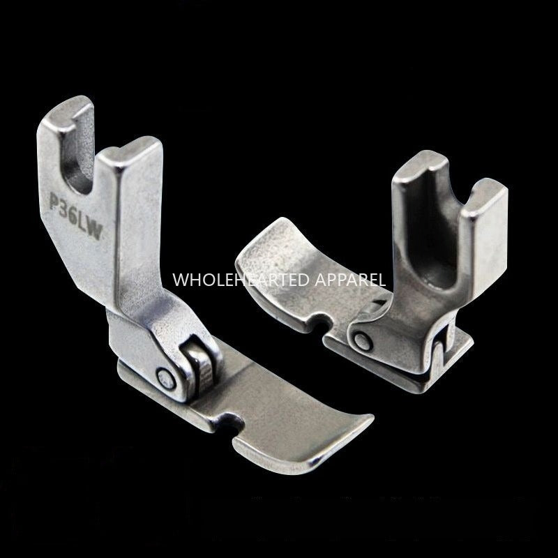 1503★ Pied-de-biche unilatéral gauche et droit pour machine à coudre plate, en acier, compatible avec les modèles P36LW et P36W. Plaque de base élargie de 10 mm.
