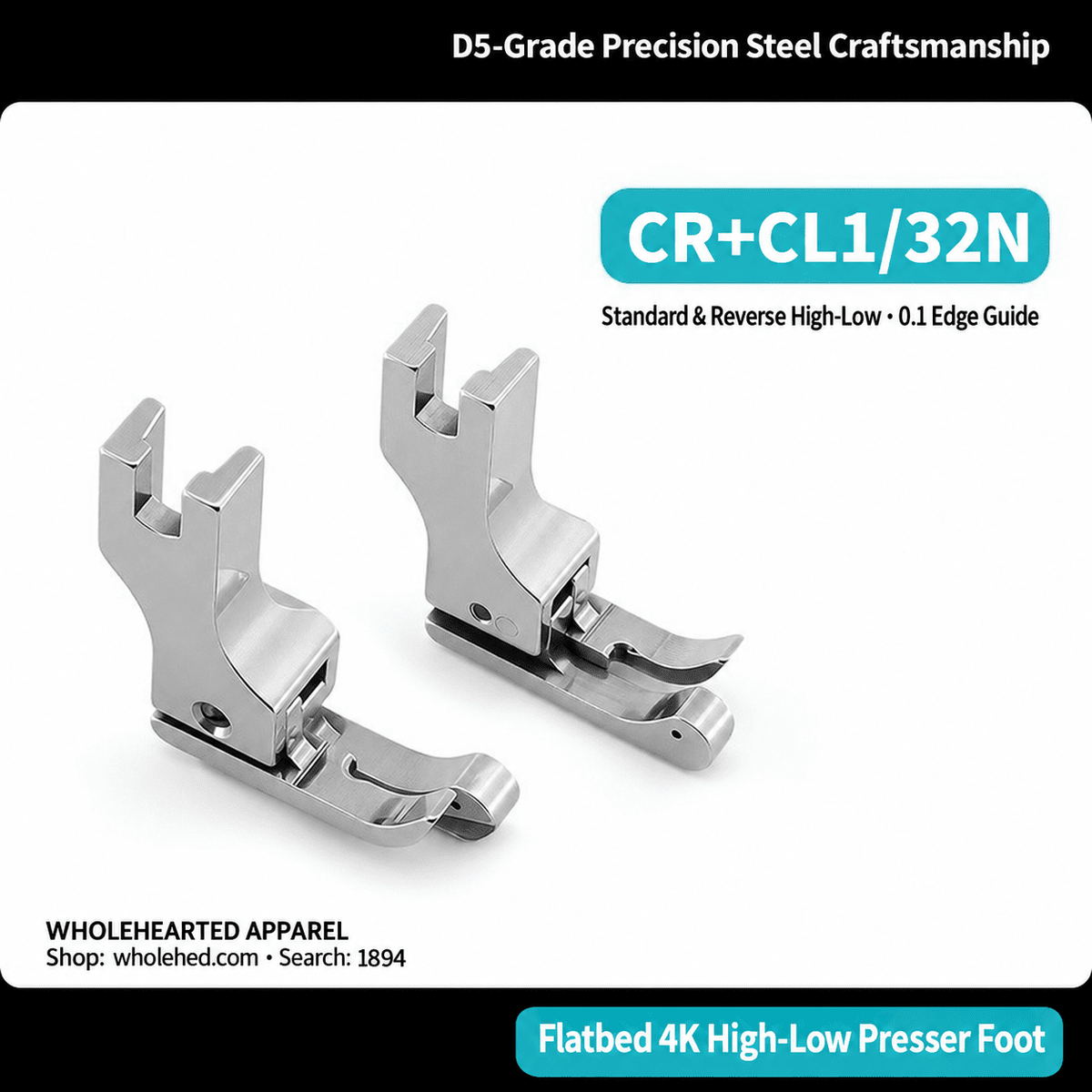 1894★ All-Steel High-Low Presser Foot for Straight-Stitch Sewing Machines, Left/Right 0.1/0.2 cm Edge Topstitching, Shirt Collars, Old Style