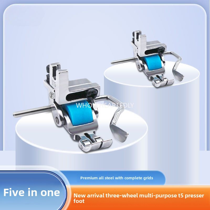 1014★ New three-roller five-in-one multi-purpose T5 presser foot, flat car left and right unilateral rib with wheels presser foot