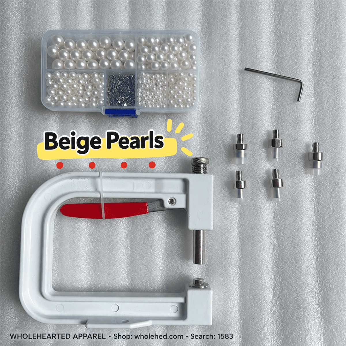 1583★ Portable Manual Pearl and Rhinestone Setting Machine Kit with One Box of No-Hole Faux Pearls and Four-Prong Studs.