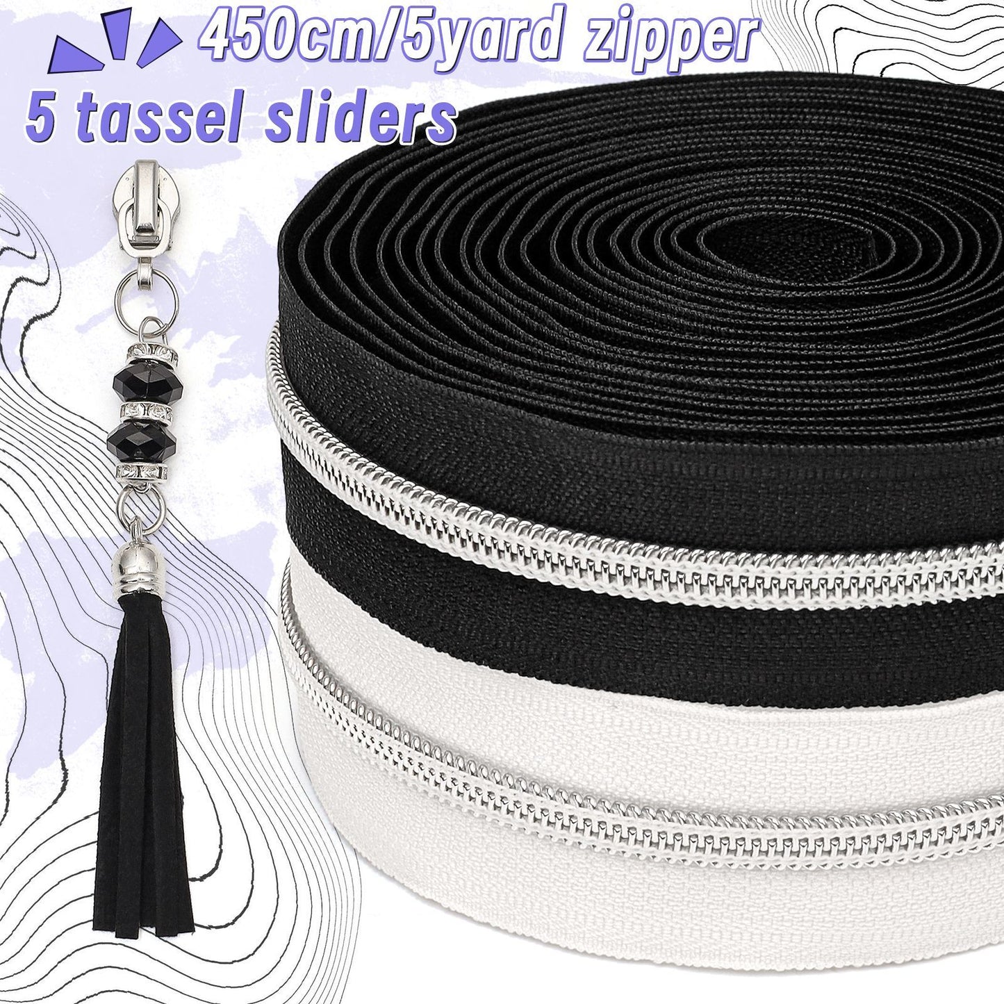 3089 Zipper No. 5 nylon is wearing silver tooth electroplated luggage zipper 4.5 meters zipper + 5 fringed sliders + stop = 1 pack