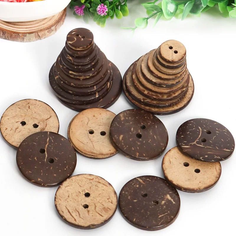 3048 Natural coconut shell buttons Natural coconut shell wooden buttons Round two-eyed children's clothes Handmade sweater buttons