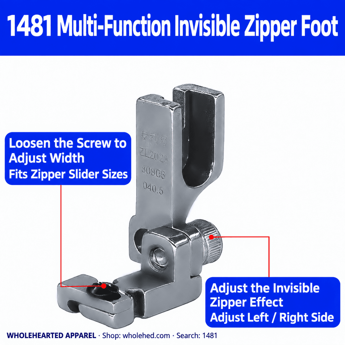 1481★ New Adjustable Multi-Function Invisible Zipper Presser Foot for Industrial & Computerized Lockstitch Sewing Machines.