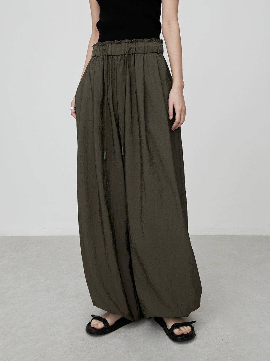 Pantalones anchos con cintura elástica color verde oliva elegantes de CAREMIND, monos casuales atados con forma de pera a la moda