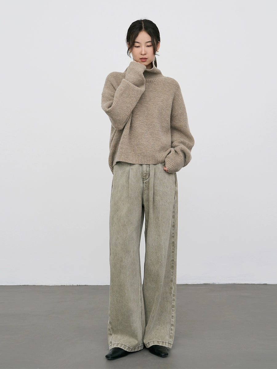 CAREMIND Elegante suéter suelto verde bosque profundo para mujer, suéter de punto japonés retro súper rentable