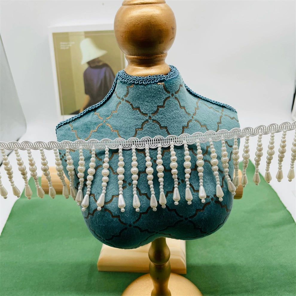 3709 Exquisito sombrero de encaje de perlas hecho a mano de estilo étnico con flecos, accesorios de encaje, accesorios de ropa de bricolaje, collar, cortina de cuentas