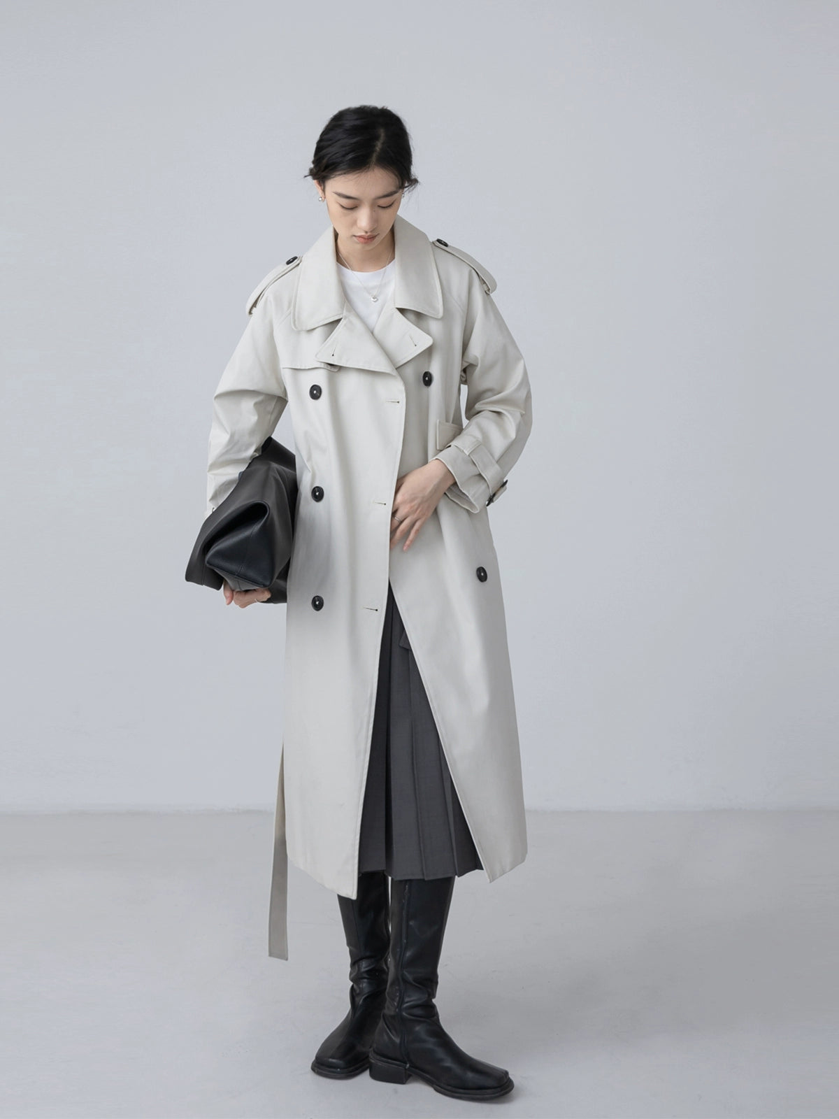 CAREMIND original diseño cruzado sentido nicho gabardina caqui mujer rodilla media y larga otoño