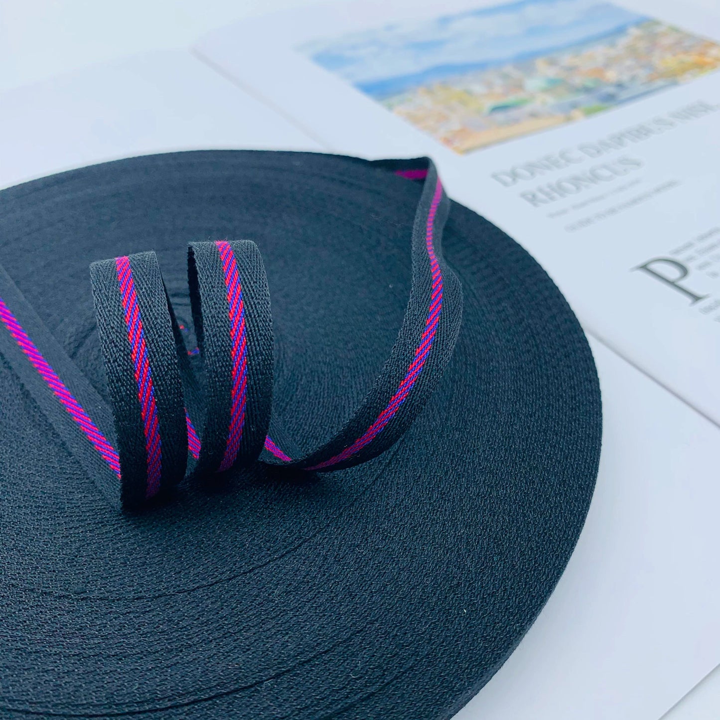 3863 Tira de cinta de sarga intercoloreada de 1 cm con ribete en el borde lateral, tira de presión, cinta jacquard, accesorios de ropa para textiles del hogar