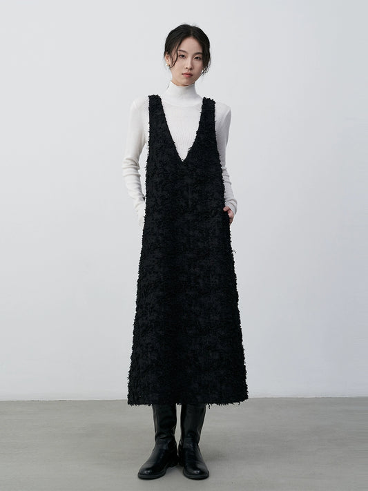 CAREMIND noir col en V gilet jupe longue jupe empilée portant tempérament conception à franges polyvalent gilet robe femmes