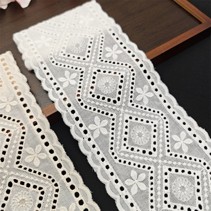 Tela vintage de algodón blanco albaricoque, con borde engrosado, bordado bilateral, 10,5 cm de ancho, hecha a mano, 3786