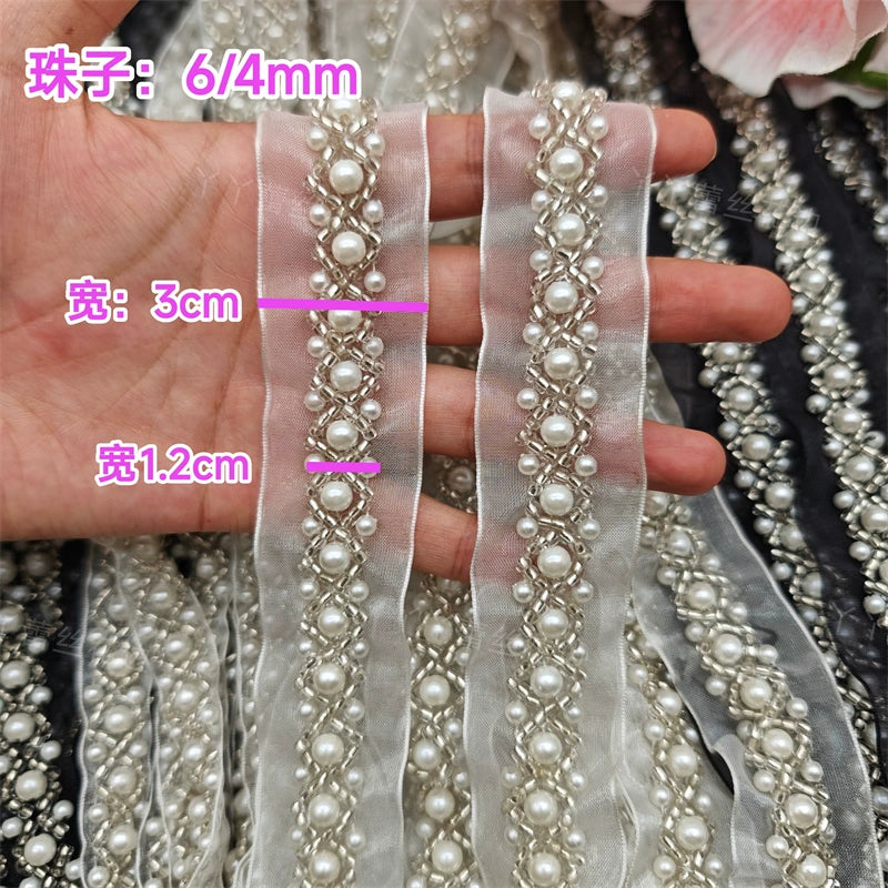 3720 Accesorios de ropa con cuentas de perlas para la industria pesada, encaje de cuentas de malla, accesorios decorativos hechos a mano para cuellos de ropa DIY