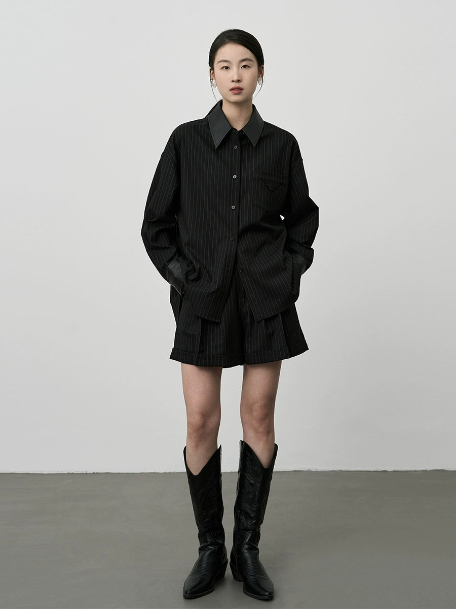 Pantalones de traje a rayas negras de CAREMIND, pantalones cortos ajustados de cintura alta informales para mujer