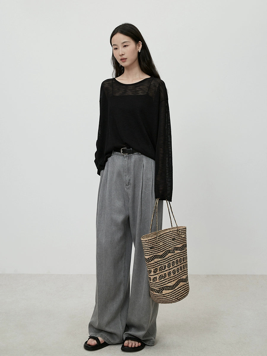 CAREMIND Original Chic Turmeric Light Blusa Lazy Holiday Style Cuello Redondo Suéter Superior Para Mujer