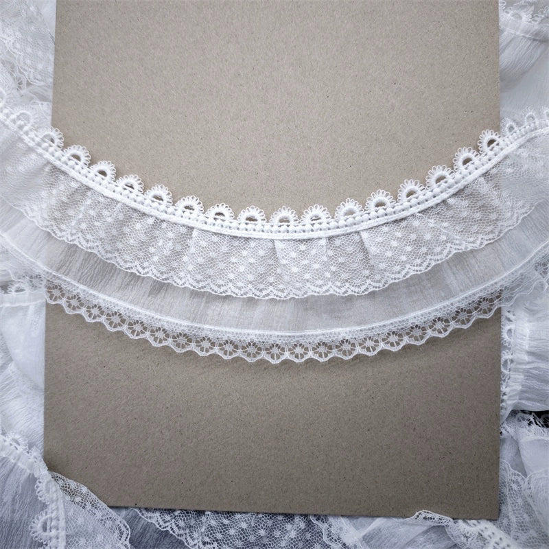 3838 Ancho 6cm de doble capa de malla con volantes de encaje accesorios de encaje arrugado vestido de encaje falda ropa infantil decoración