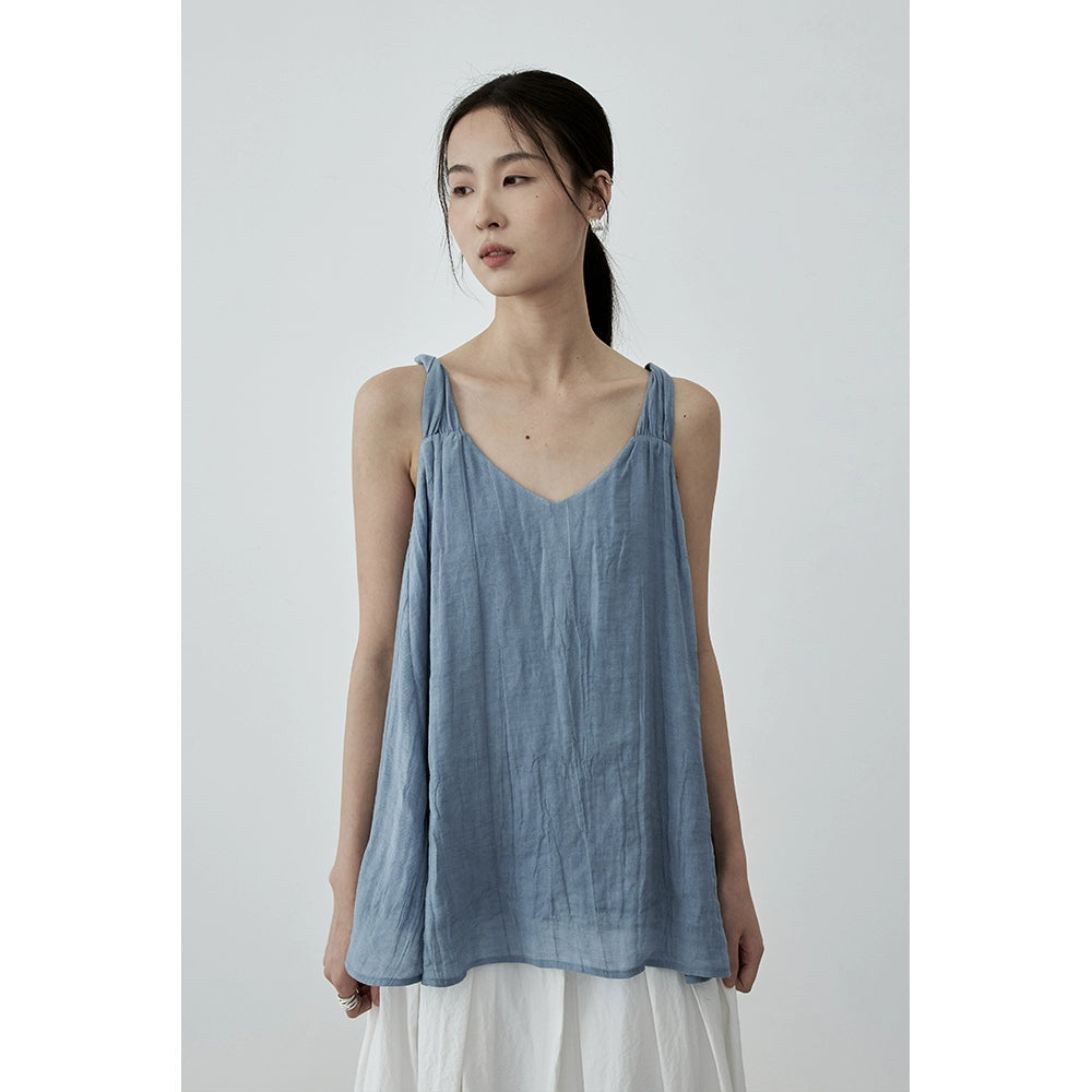 Gilet ample à texture niche CAREMIND en Tencel à quatre couleurs avec haut à bretelles torsadées