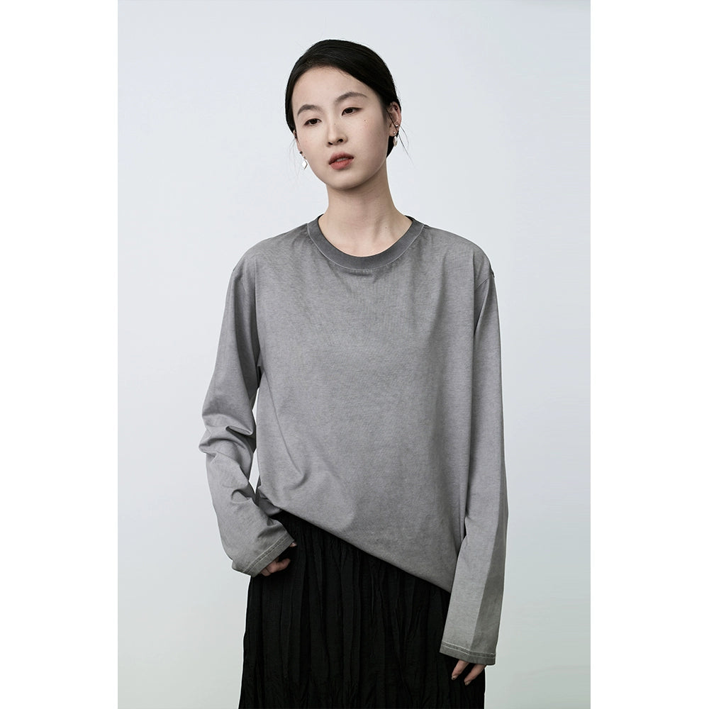 T-shirt à manches longues confortable et doux en coton ciré gris CAREMIND avec un design suspendu et un intérieur simple