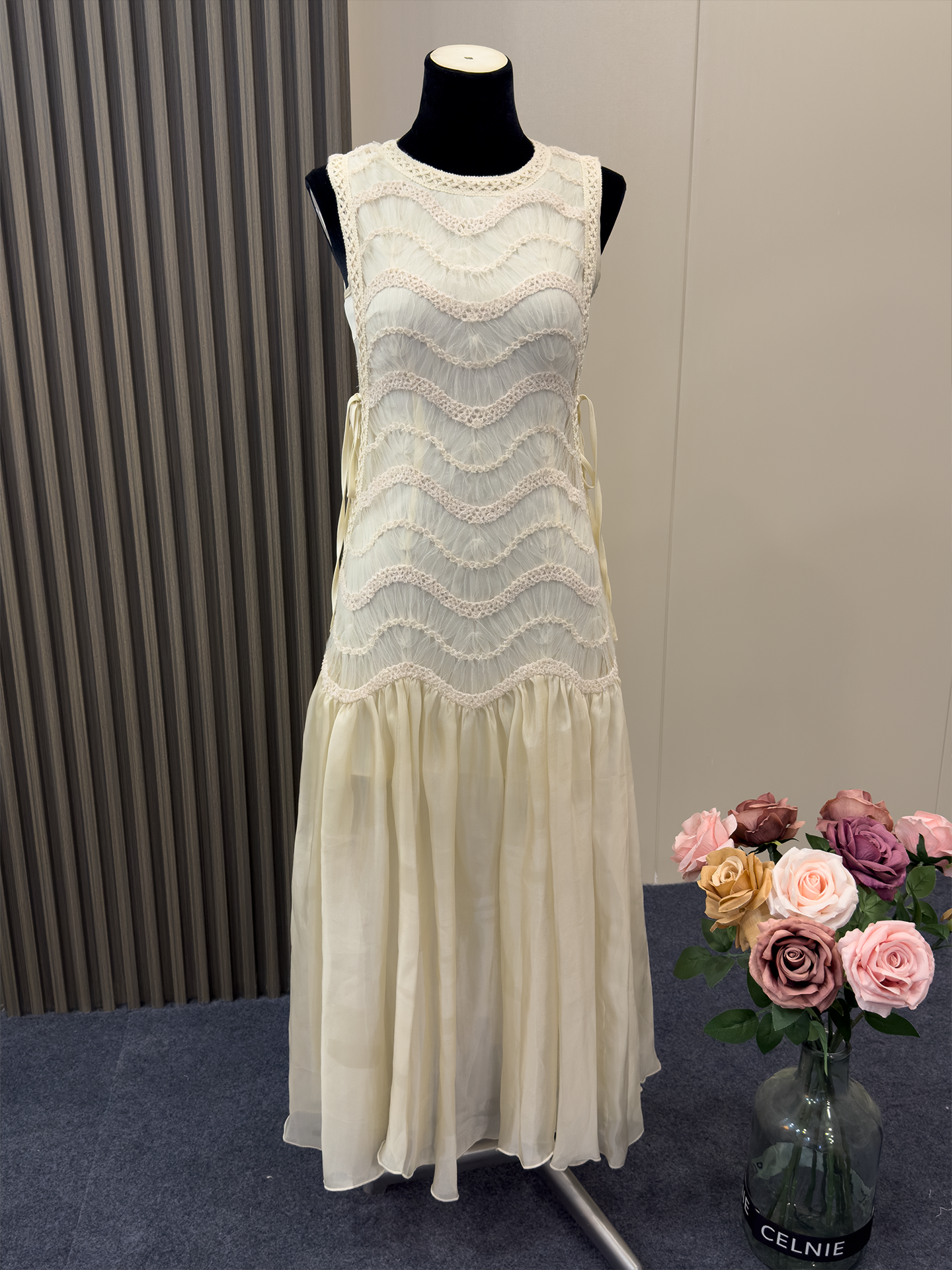 8028★ Casual vacation romantic quicksand skirt high-end lace fairy skirt pearlescent sleeveless dress woman