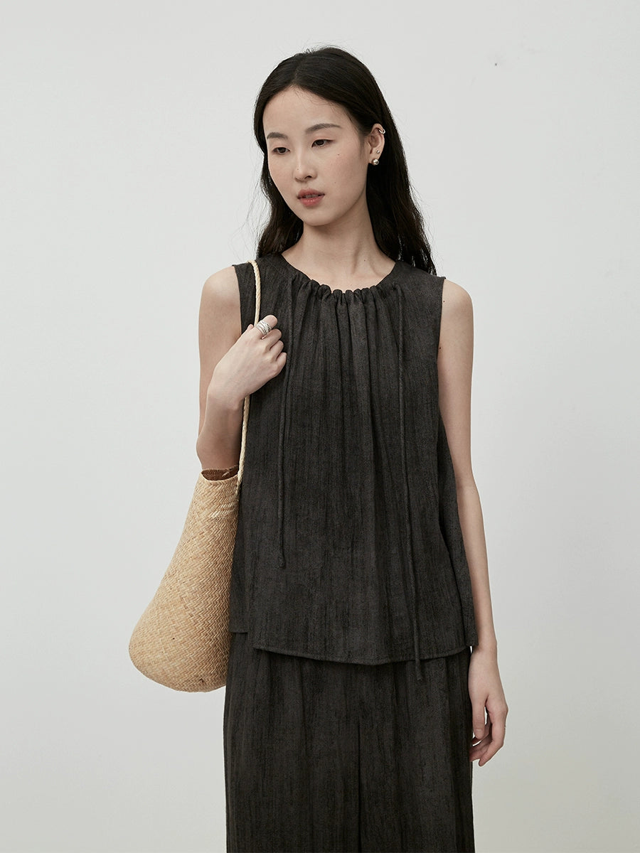 CAREMIND temperamento viajero viste traje gris sin mangas pantalones de piso de pierna ancha traje de dos piezas verano