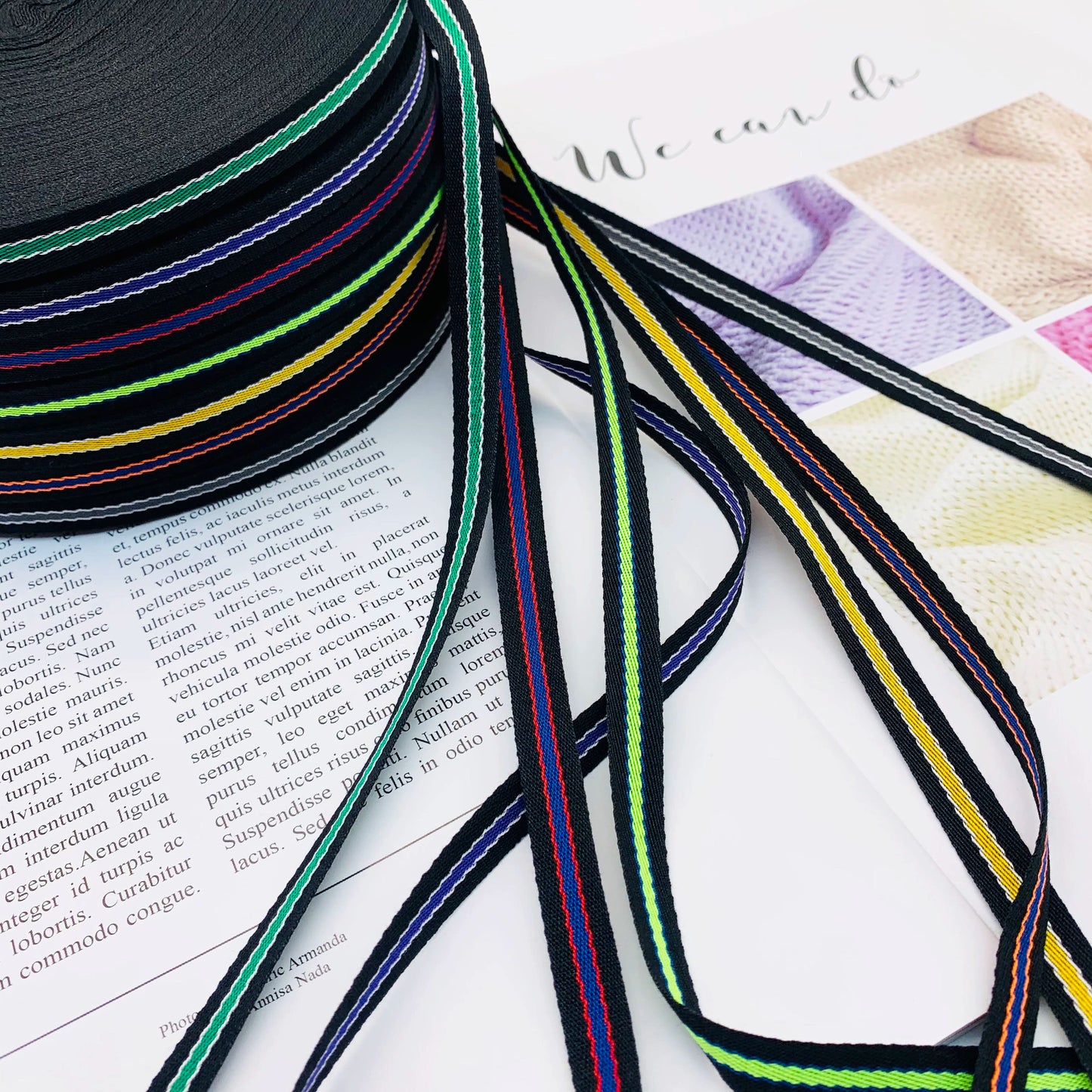 Cinta de ribete de 1 cm con rayas de colores intercolor, tira de presión para bordes de ropa, cinta de jacquard, accesorios para ropa, 3864