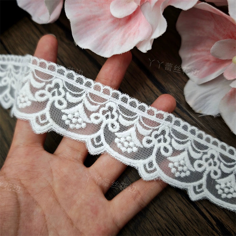 3821 Fil de coton blanc de haute qualité brodé en dentelle, nœud, accessoires pour cheveux, chapeau pour enfants, bord de jupe, bord en dentelle Lolita