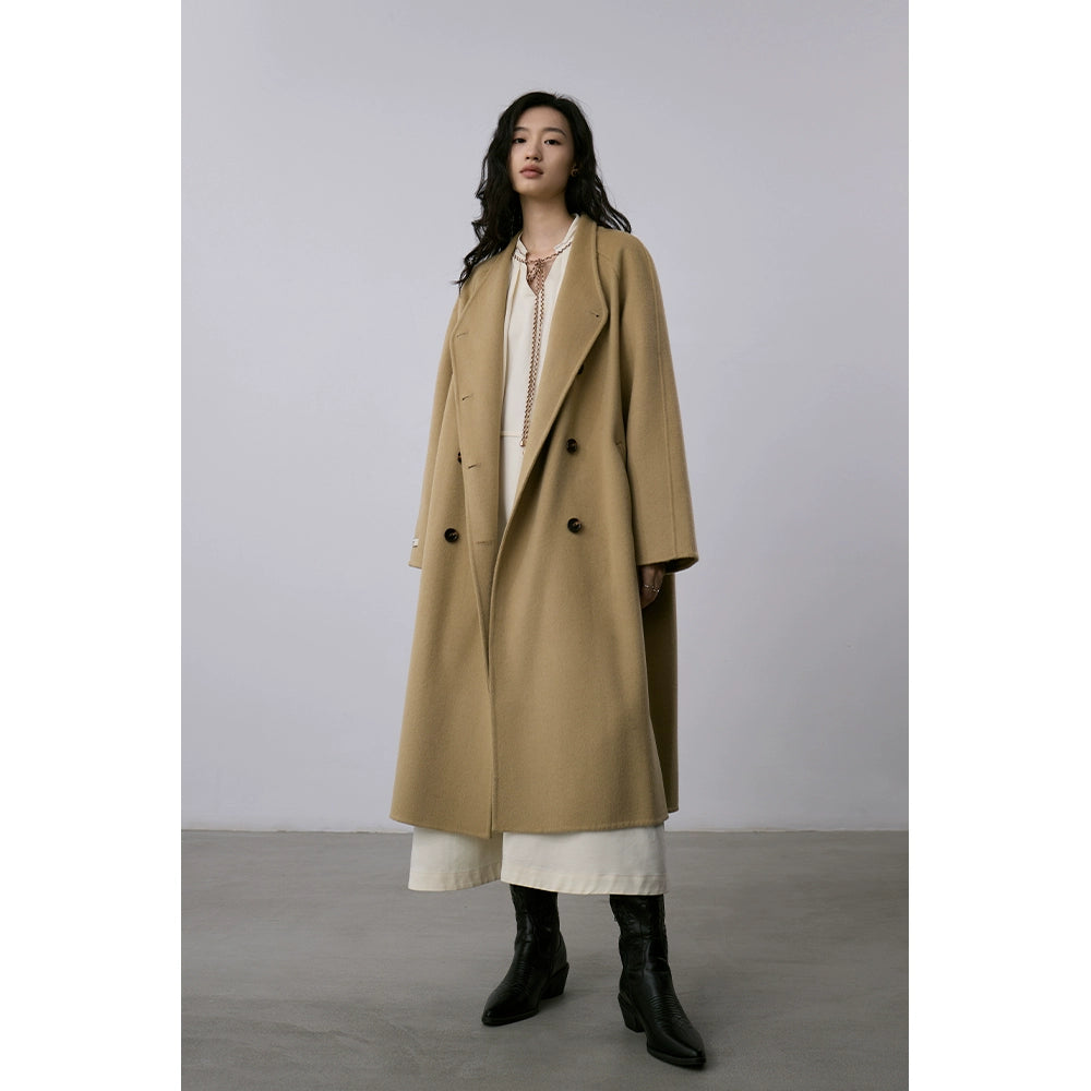 CAREMIND Maillard abrigo de lana de cachemira de doble cara abrigo cruzado de longitud media abrigo de temperamento de otoño e invierno ropa de mujer