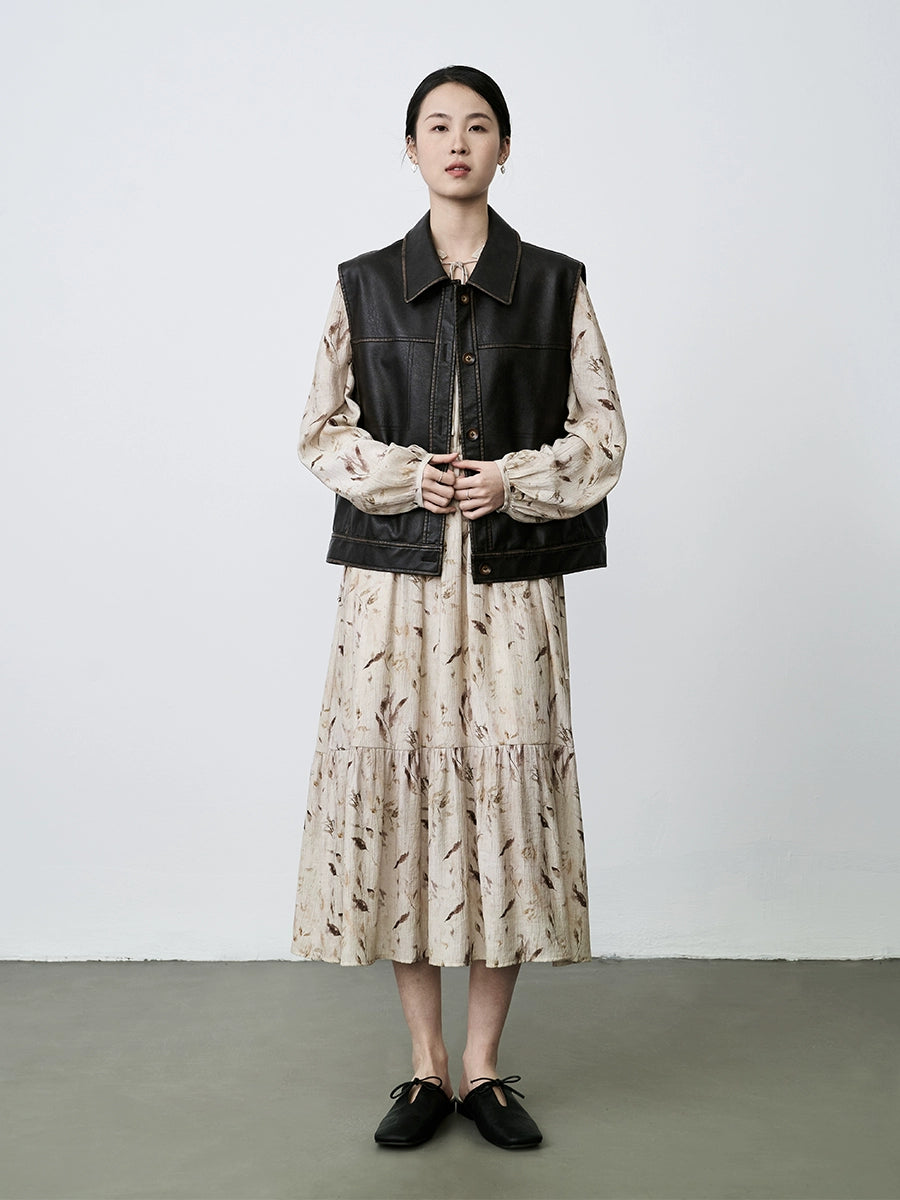 CAREMIND Robe fleurie française femme longue jaune abricot tempérament haut de gamme robe légère et mature style