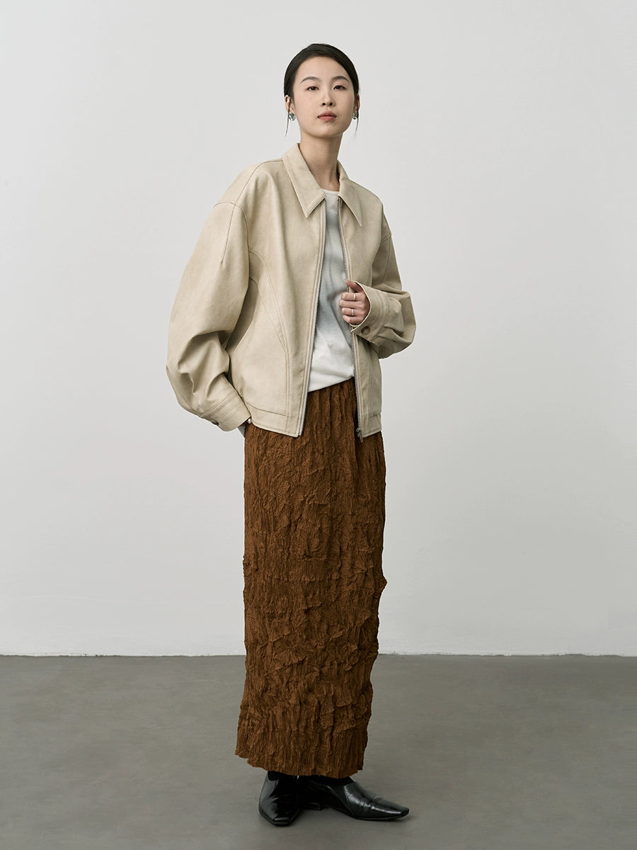 Falda de cintura elástica plisada irregular color café de CAREMIND Falda ajustada de cintura alta con envoltura en la cadera Falda mediana y larga