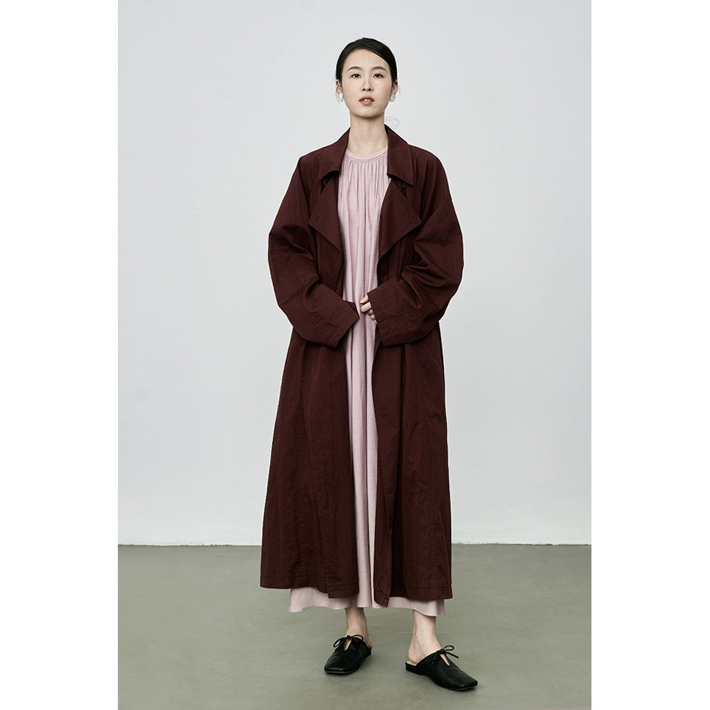 CAREMIND temperamento café rojo silueta minimalista antiarrugas gabardina abrigo largo estilo retro británico