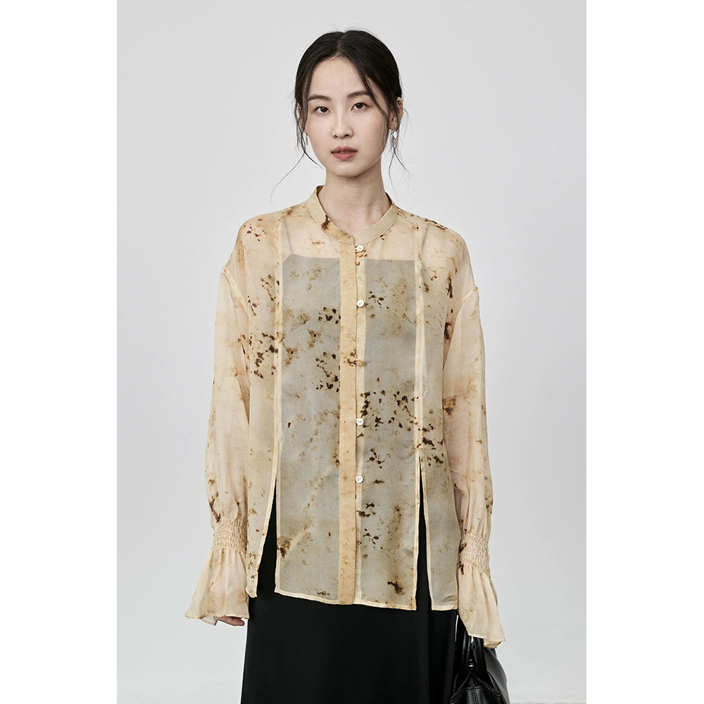 CAREMIND estilo nacional nueva versión ancha superior china camisa de protección solar elegante camisa de manga larga ligeramente transparente para mujeres