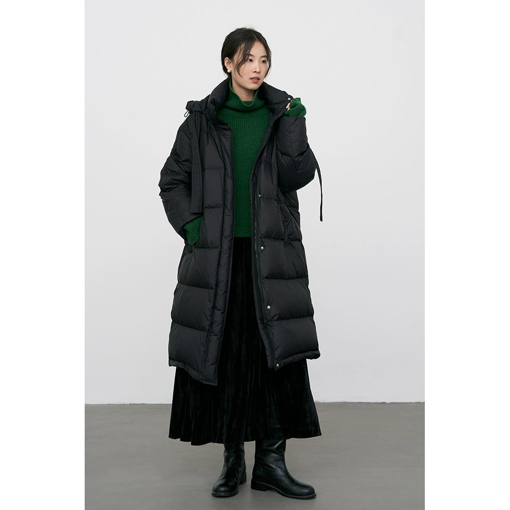 CAREMIND Chaqueta de plumón con capucha hasta la rodilla blanca para mujer, chaqueta térmica de plumón 90 %