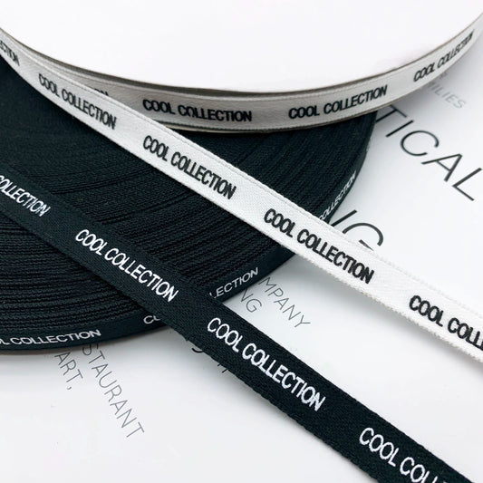 Tira de cinta con estampado de letras en blanco y negro de algodón de 1 cm, tira de ribete para el borde del escote trasero, tira de presión para accesorios, tira lateral para ropa