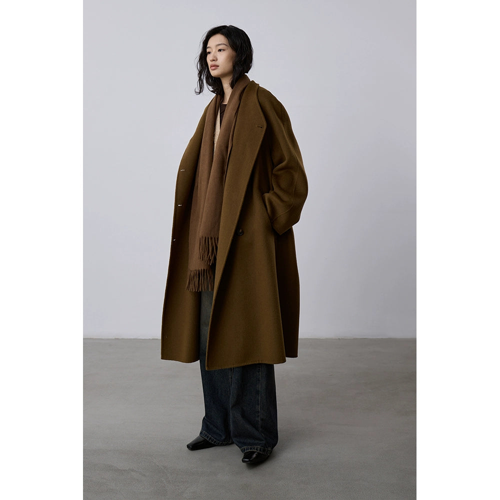 CAREMIND Maillard abrigo de lana de cachemira de doble cara abrigo cruzado de longitud media abrigo de temperamento de otoño e invierno ropa de mujer