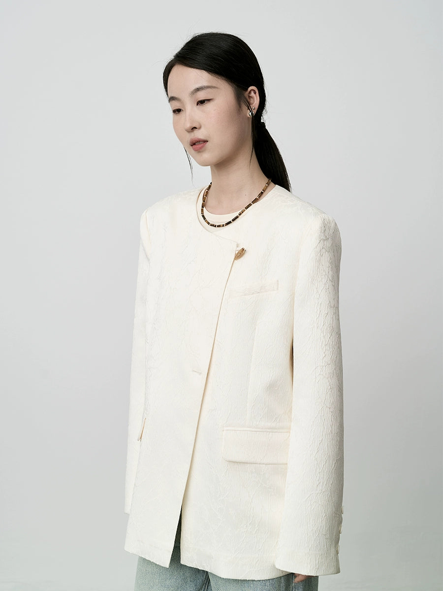 Chaqueta de traje con textura de calidad para mujer, diseño chino, color albaricoque blanco, de CAREMIND