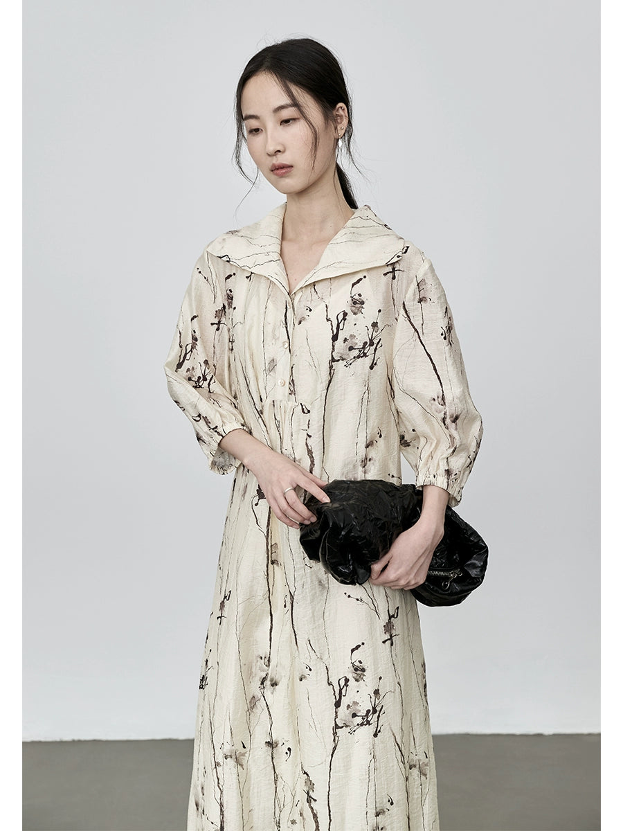 CAREMIND Nuevo vestido con estampado de tinta china elegante temperamento vestido largo para niños / con forro de falda