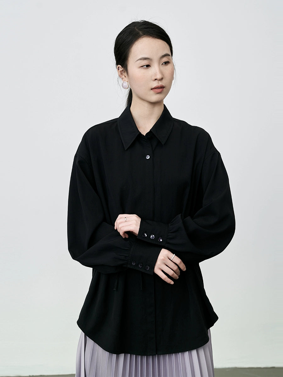 Camisa de manga larga con cordones y cuello de solapa con temperamento de CAREMIND, camisa fina de diseñador para mujer