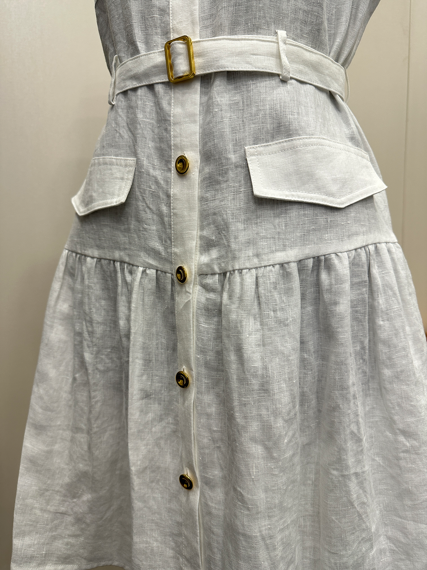 8019★ Kochi old money wind shirt skirt lapel high waist thin sleeveless pure linen dress women 25 summer