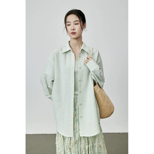 Camisa de lino transpirable con textura de manga larga Mambo Mint de CAREMIND