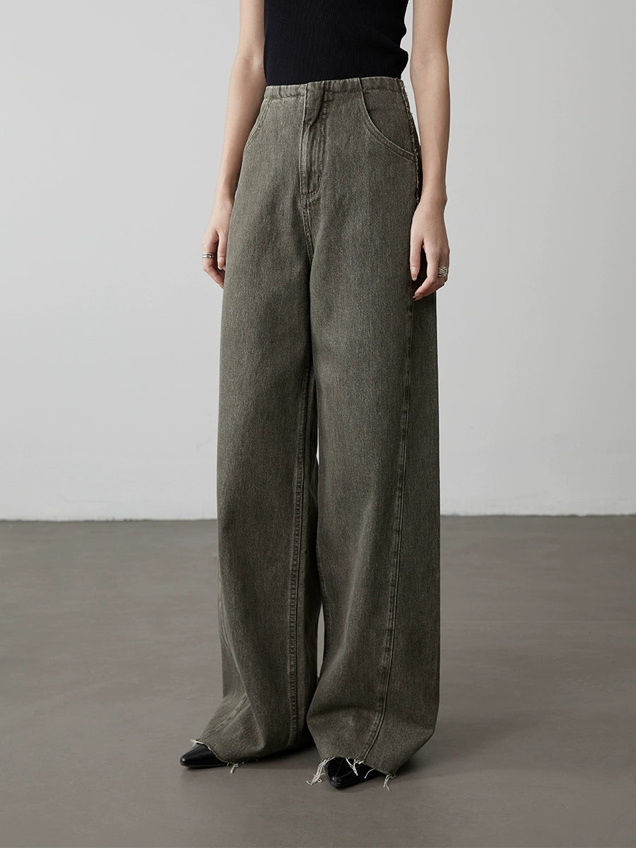 CAREMIND Los jeans de pierna ancha y estrechos de color verde oliva antiguo muestran pantalones de trapeador de piso recto y delgado para mujer modelos de primavera y otoño