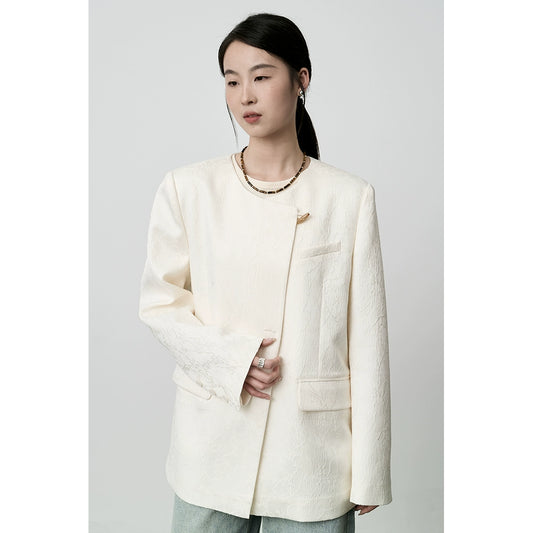 Chaqueta de traje con textura de calidad para mujer, diseño chino, color albaricoque blanco, de CAREMIND