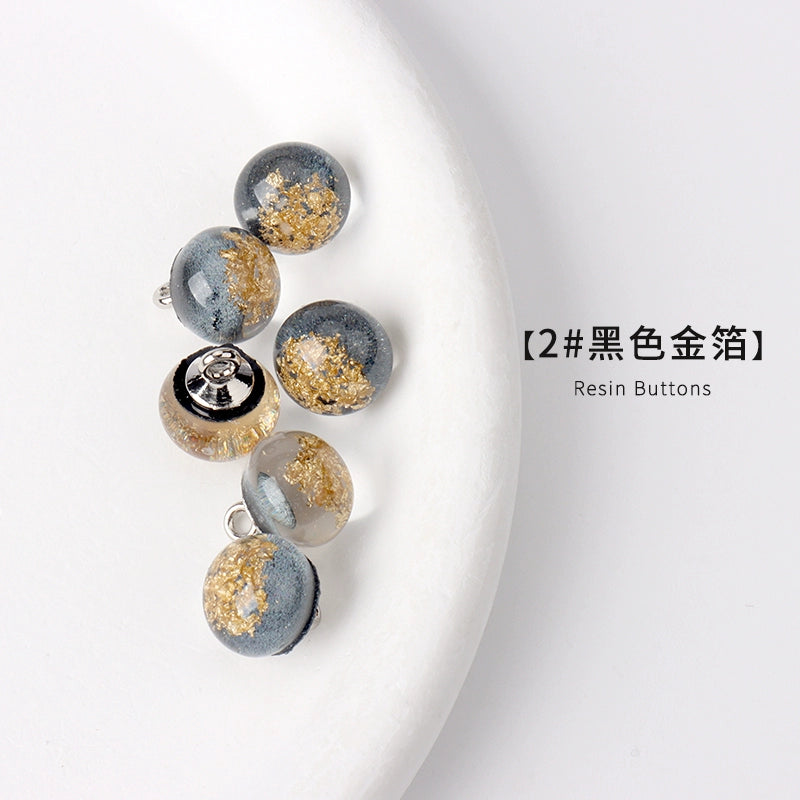 3486★ Botones de perlas de lámina dorada con incrustaciones de resina, estilo chino Tang, botones de disco para cheongsam Hanfu, camisa, cárdigan, botones de cuentas redondas