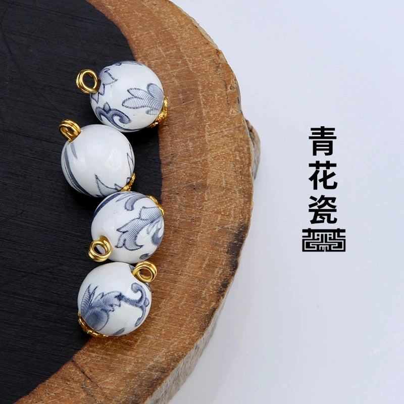 3249★ Ceramic button beads, national style retro cheongsam Hanfu Tang suit shirt, disc button versatile decorative small button blue and white porcelain