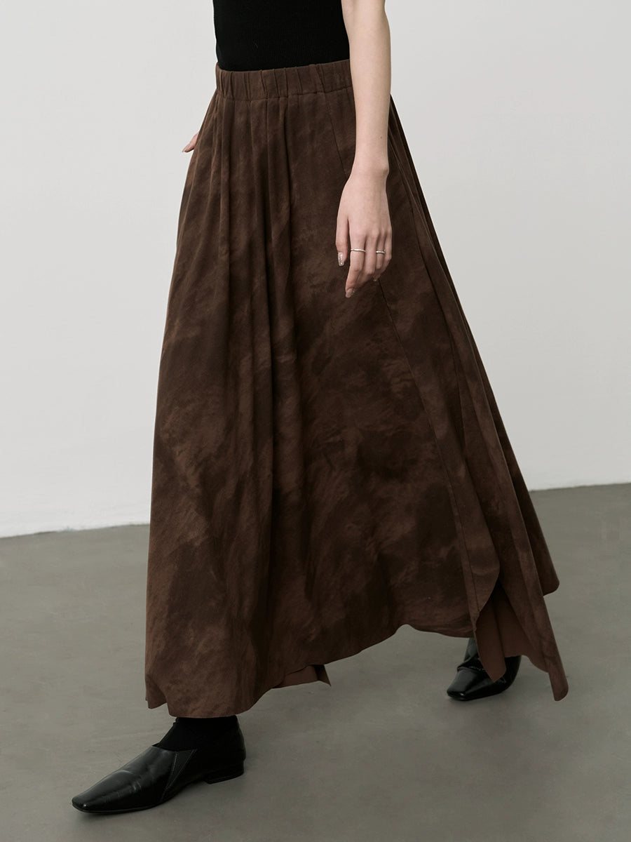 Falda superdelgada color café oscuro retro Maillard de CAREMIND, falda plisada irregular para niños