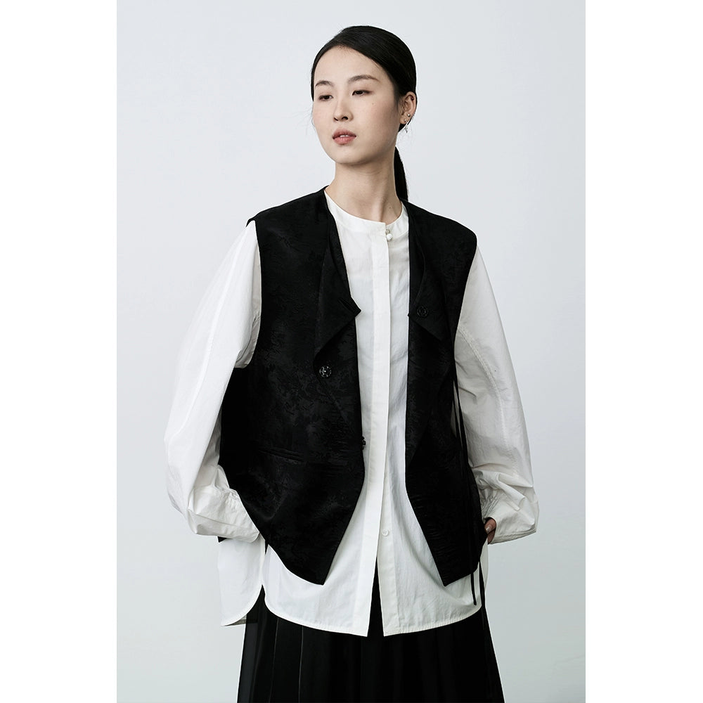 CAREMIND Nuevo chaleco de estilo chino para mujer, pieza extraordinaria, elegante chaqueta corta bordada en jacquard, primavera y otoño