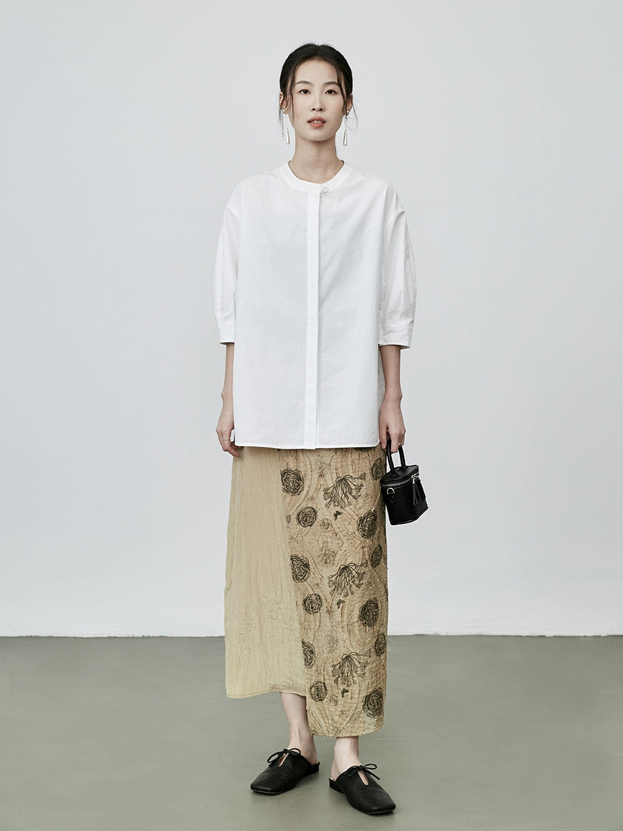 Falda de dos piezas falsas de CAREMIND, estilo nacional, con empalme de zen, falda con temperamento de capullo en relieve