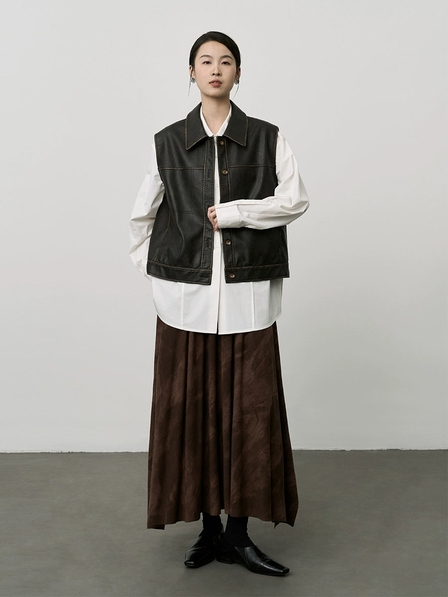 Falda superdelgada color café oscuro retro Maillard de CAREMIND, falda plisada irregular para niños