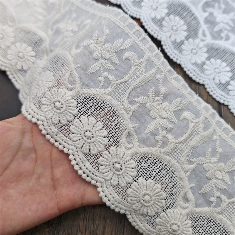 Encaje bordado de algodón puro de alta calidad, 3804 cm de ancho y 10 cm de alto, hecho a mano, para ropa, dobladillo de falda, escote extendido, accesorios de ropa