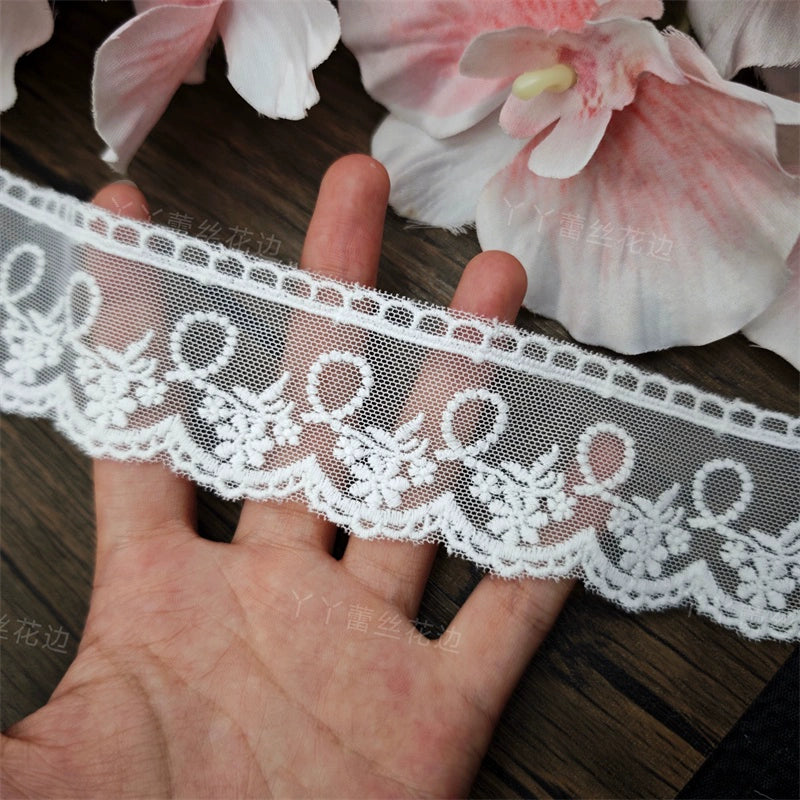 3821 Fil de coton blanc de haute qualité brodé en dentelle, nœud, accessoires pour cheveux, chapeau pour enfants, bord de jupe, bord en dentelle Lolita